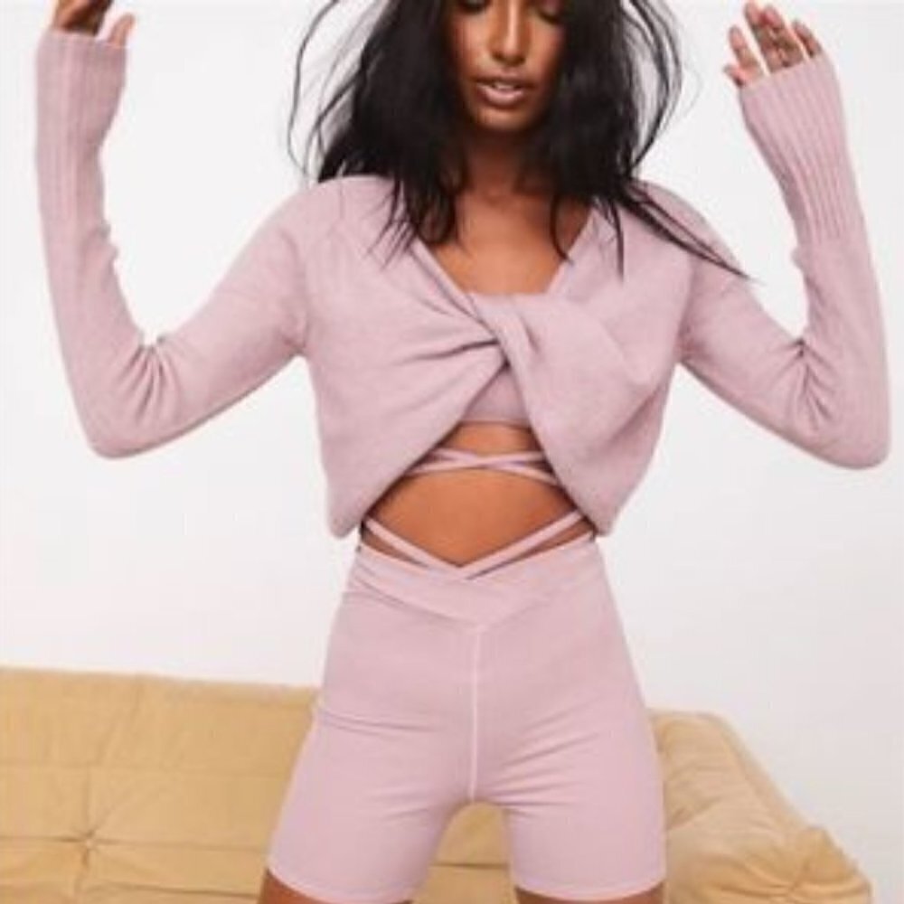 For Love And Lemons Mila Twist Front Crop Sweater In Dusty Rose